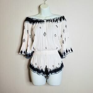 Poupette St. Barth White Off Shoulder Bell Sleeve Romper Size 1